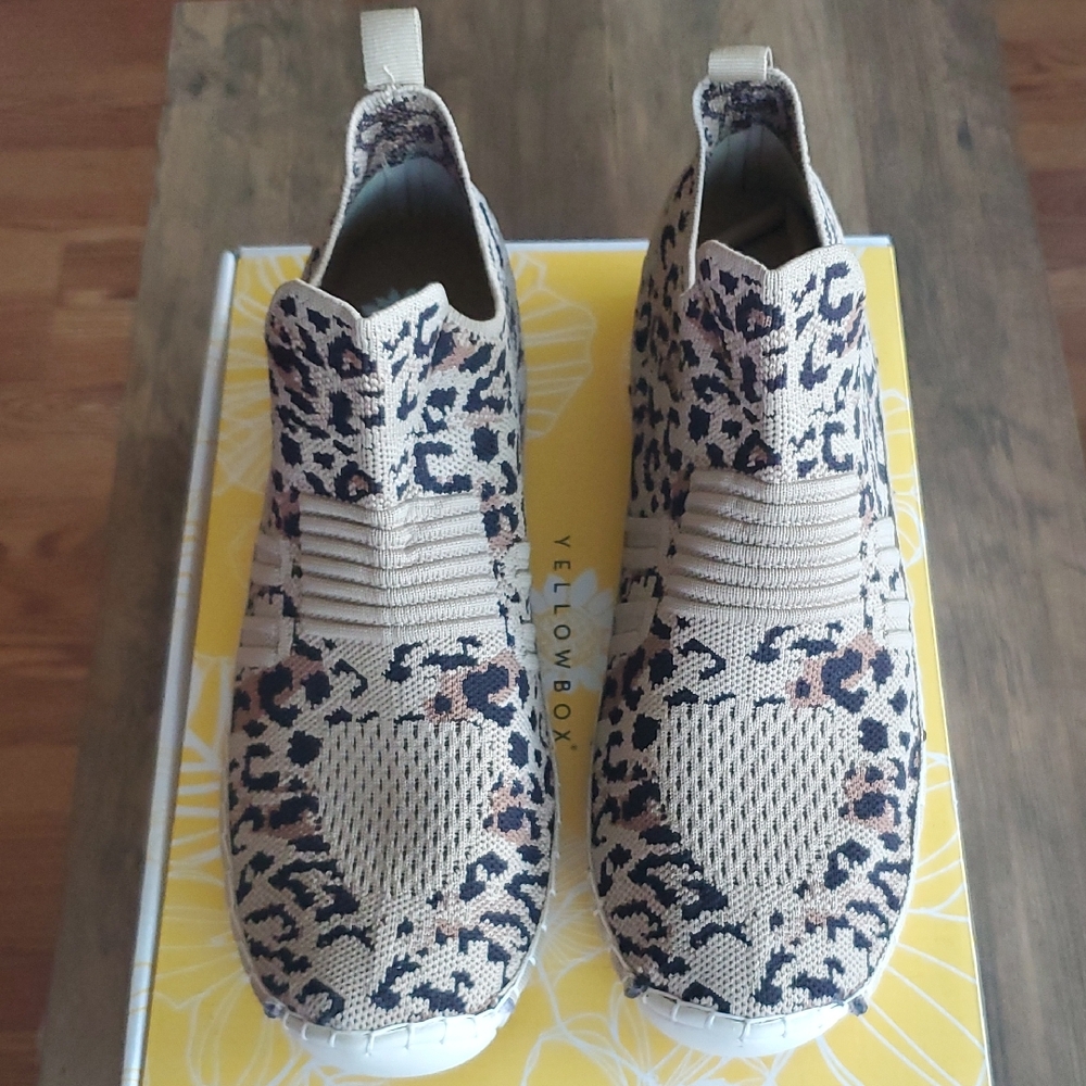 🔥Yellow Box Cream and Black Slip-On Sneakers with Mesh Detailing